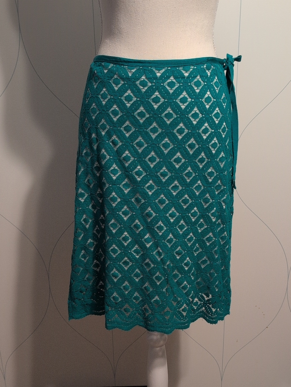 4/$20 Max Studio Teal Lace A-Line Wrap Skirt with Side Tie